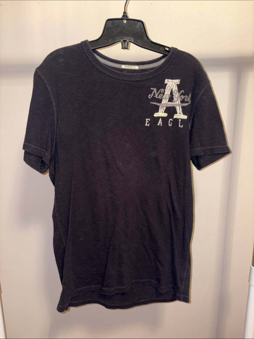 American Eagle Outfitters Black Short Sleeve Crewneck Tee with White Logo
